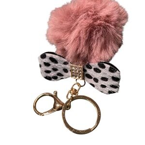 Easter Pink Fluffy Purse Charm Keychain with Gold Accents